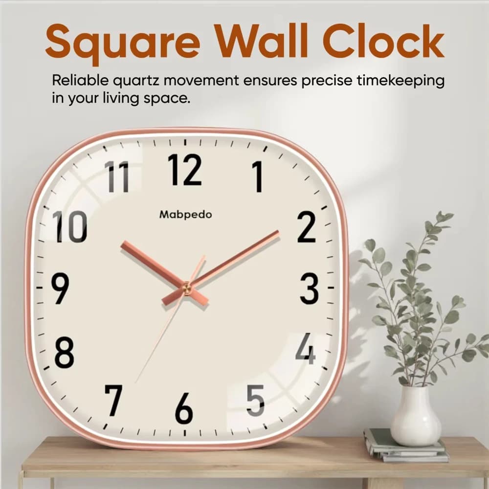 Minimalist Square Wall Clock Cream Dial Silent Non-Ticking Quartz Clock Modern Hanging Decor for Bedroom Living Room Apartment