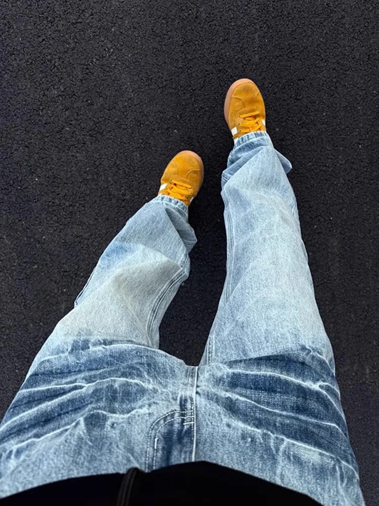 Cleanfit Blue Lightning Pattern Flared Jeans American High Street Vibe Slim Version Not Leg Binding Knife Pants Youth Faion
