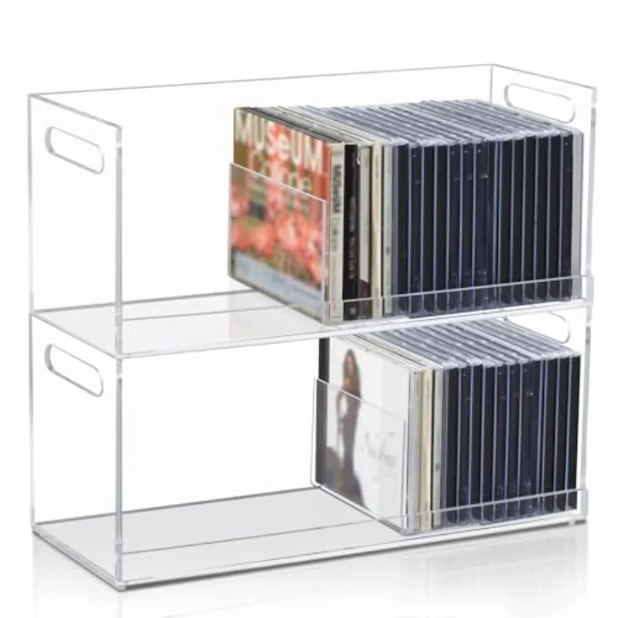Scatola porta CD in acrilico trasparente impilabile con maniglie per il trasporto, organizer per CD e DVD