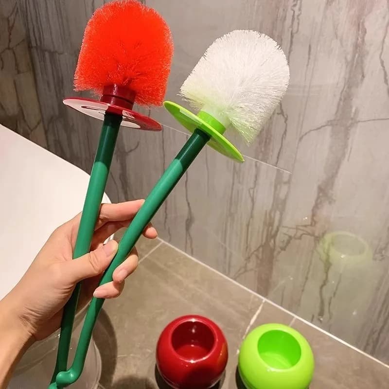 Set Portascopino WC a Forma di Ciliegia, Spazzola con Manico Lungo per Pulizia Bagno, Strumento Igienico Domestico con Base