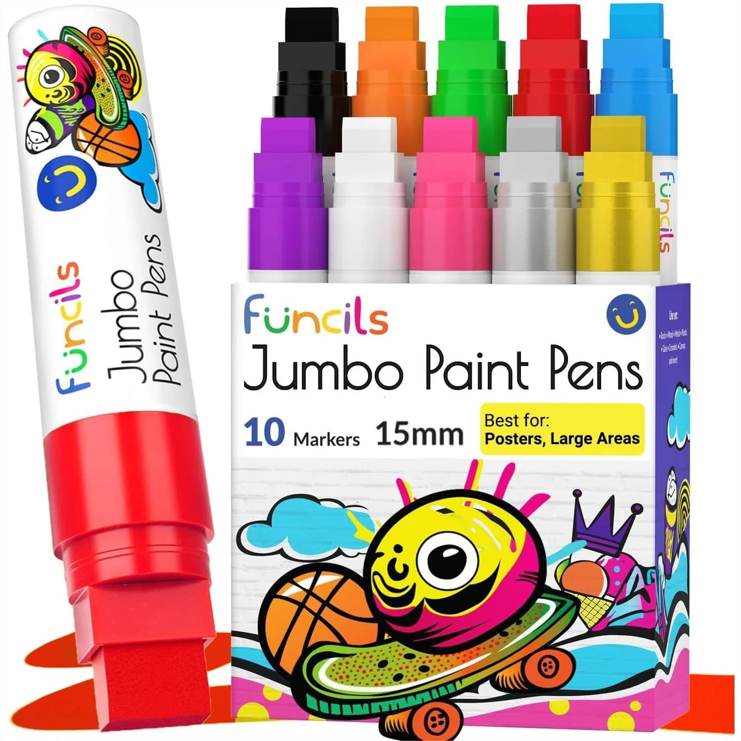 10 Jumbo Acrylic Paint Markers 15mm Fat Tip For Canvas Rock Painting Wood Plastic Glass Large Thick Permanent Pens For Signs Board Calligraphy Poster