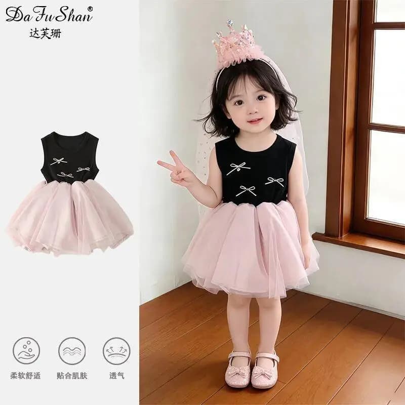 Abbigliamento per Bambini, Nuovo Stile, Vestito da Festa per Bambine con Patchwork in Tulle, Fiocco e Gonna Voluminosa, Primavera 2026, Nuova Collezione Trendy e alla Moda
