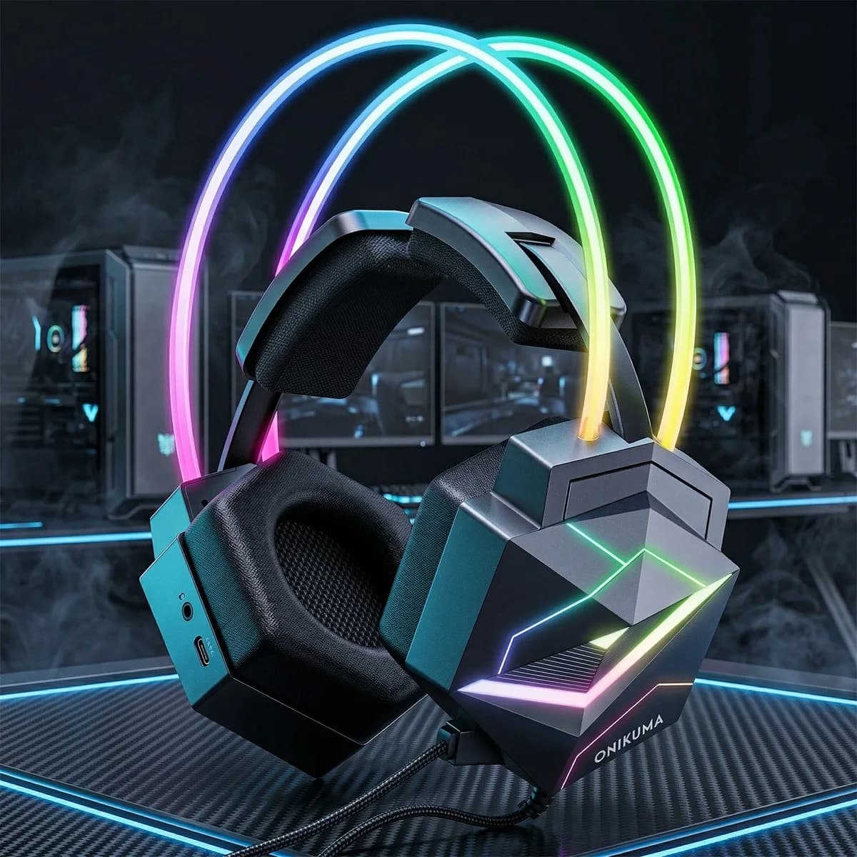 Cuffie da gioco ONIKUMA con filo per PC PS4 con illuminazione RGB, microfono flessibile HD per giochi Xbox PS5 PC