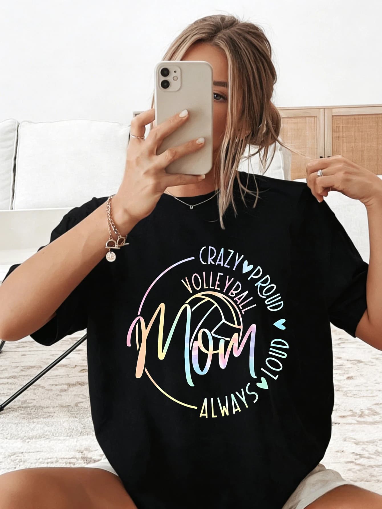 Women's Short Sleeved T-shirt with Crazy Proud Volleyball Mom print, cotton, sports, summer, casual, for woman