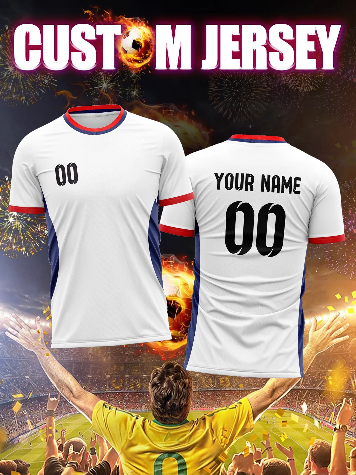 Maglia da Calcio Personalizzata con Immagine, Numero e Nome, Maglietta ad Asciugatura Rapida, Abbigliamento Sportivo Traspirante