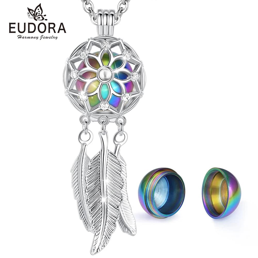 EUDORA Urn Cremation Pendant 16mm Dreamcatcher Blossom Cage Locket Ash Holder Keepsake Capsule Necklace Hollow Ball DIY Jewelry
