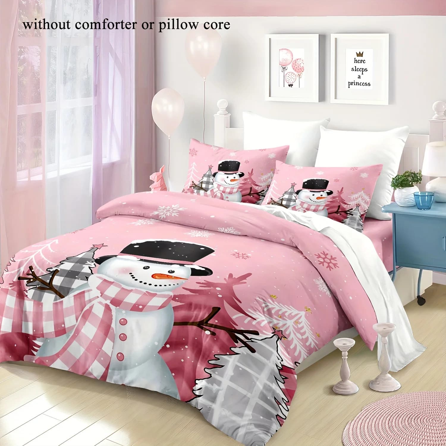 Set copripiumino natalizio minimalista carino rosa Babbo Natale stampato 2 pezzi/3 pezzi - 1 copripiumino + 1 federa/2 pezzi, senza anima