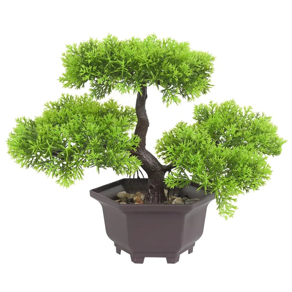 Premium Artificial Bonsai Set in Vase, Realistic and Vivacious Fin Plants for Home Decoration, Office, Bar, Desk, Interior