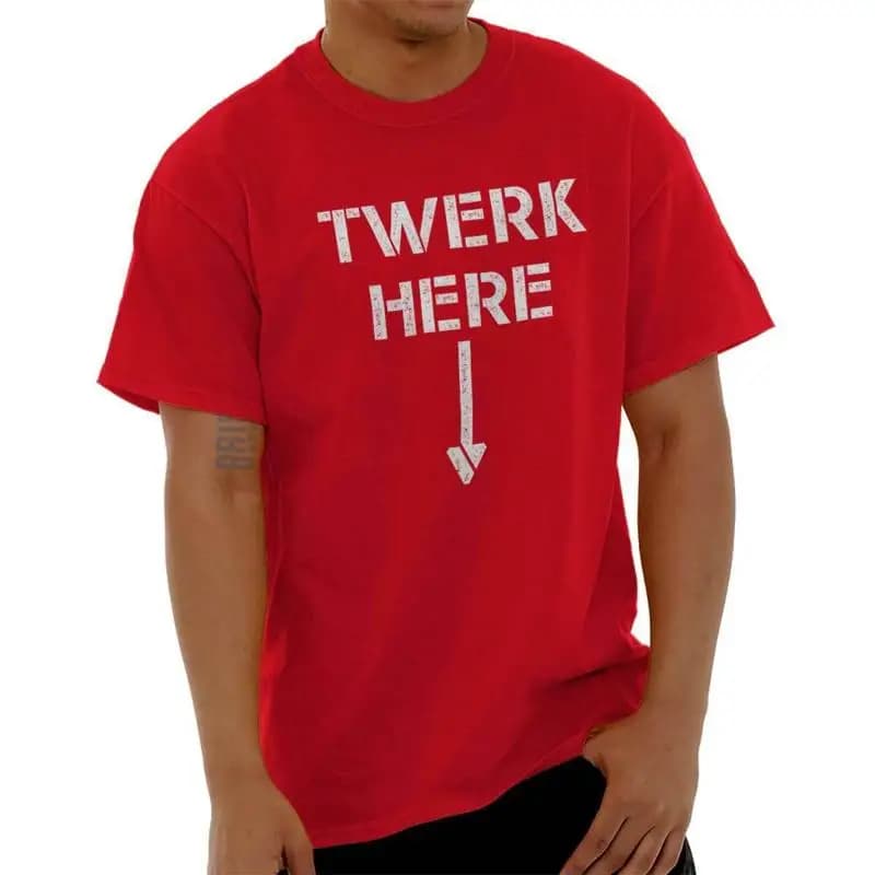 Twerk Here Down Arrow T-shirt girocollo casual da uomo divertente insulto grezzo