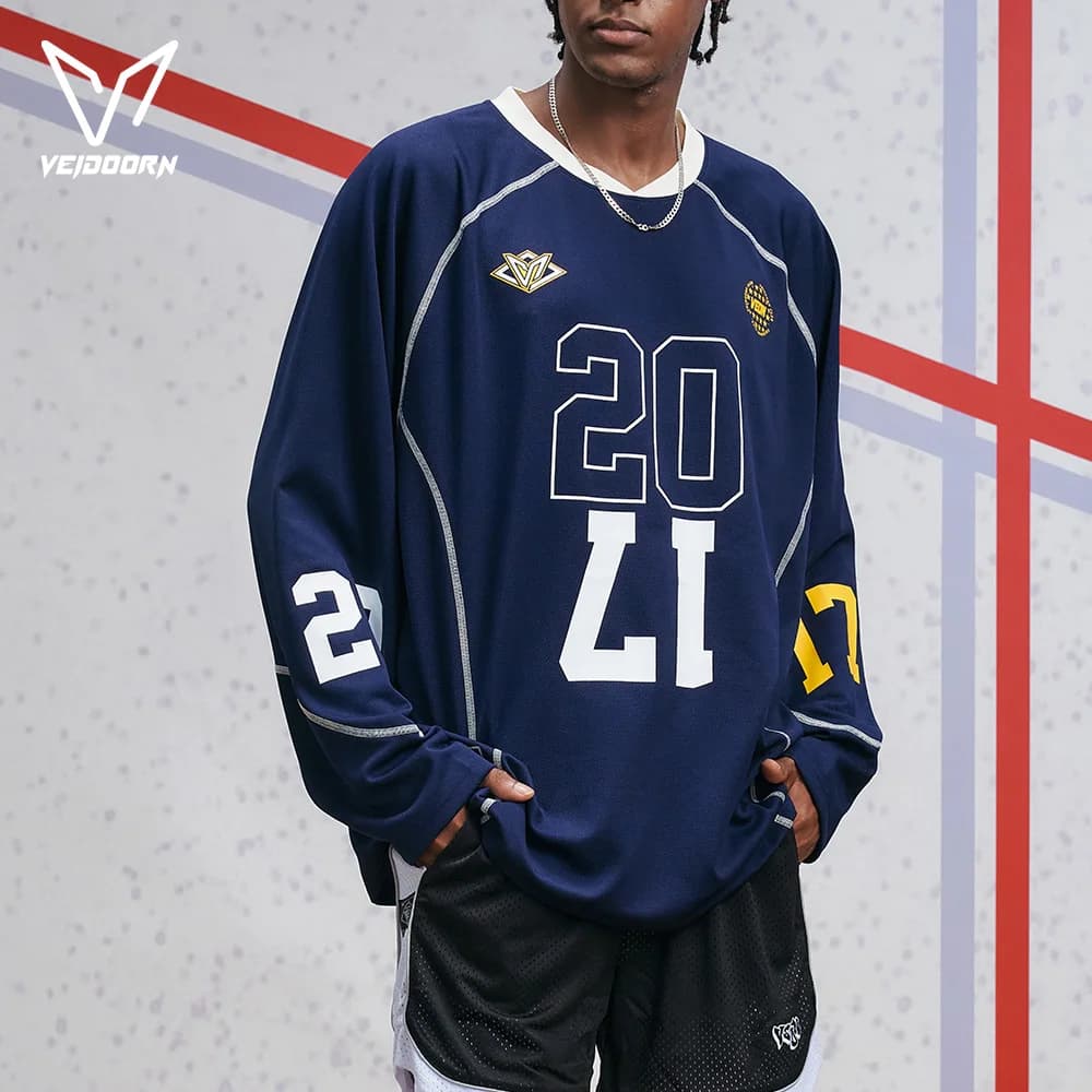2025 Veidoorn T-shirt sportiva a maniche lunghe Assorbimento dell'umidità Traspirante Top sportivo con scollo a V ad asciugatura rapida con stampa di numeri di cavalli