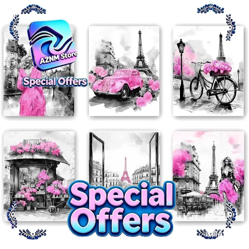 Diy Diamond Painting Pink Paris Art Diamond Personalized Fashion Girls Bathroom Mosaic Diamond Embroidery Art Picture Decorat
