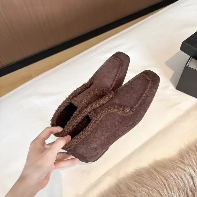 2026 New Lamb Wool Shoes for Women, Flat Low-Cut Loafers with Fleece Lining, Warm Moccasins, Slip-On Shoes