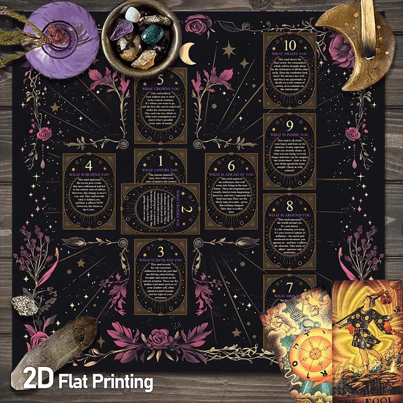 Tarot Cloth Astrology Sun Tarot Cloth Three Card Spread Classic Tarot Array Altar Cloth | Bloom Rose Tarot Tablecloth |
