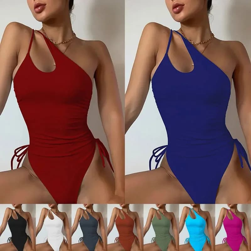 Costume da bagno intero Donna Costumi da bagno 2023 Nuovo Solido Verde Perizoma Una spalla Monokini Costume da bagno sexy Beachwear brasiliano Estate
