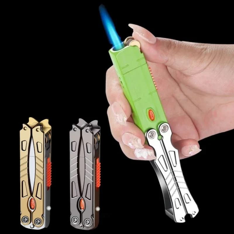 Nuovo metallo sciacquone mola accendino di accensione antivento pieghevole getto gonfiabile riduzione della pressione accendino regalo per fumatori da uomo