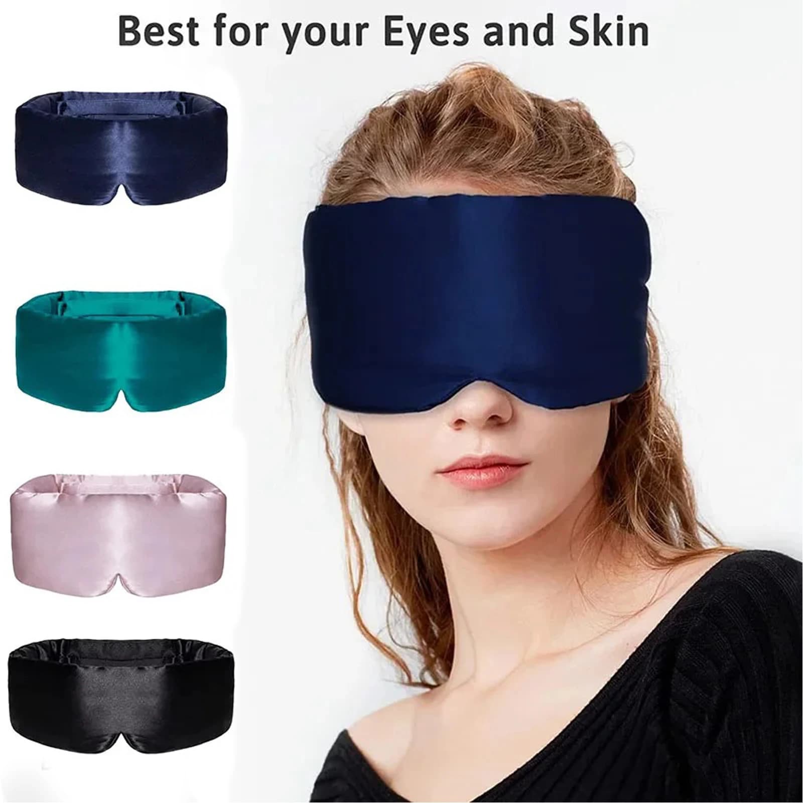 Maschera per dormire in seta Maschera per dormire morbida senza pressione Copri orecchie in velcro largo regolabile in seta e maschera per dormire imbottita morbida per pisolino