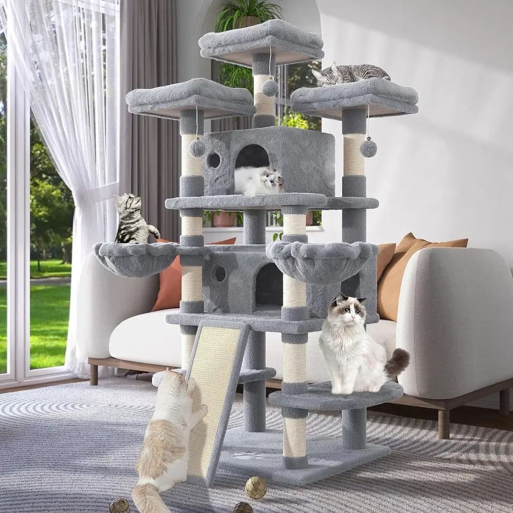 WEEWAY Albero per Gatti Multilivello Grande da 68 Pollici o Eline ‌ Grandi Torri per Gatti/Appartamenti per Gatti/Sedili Morbidi e Accoglienti per Gatti/Palline Giocattolo/Posti di Tiraggio in Sisal