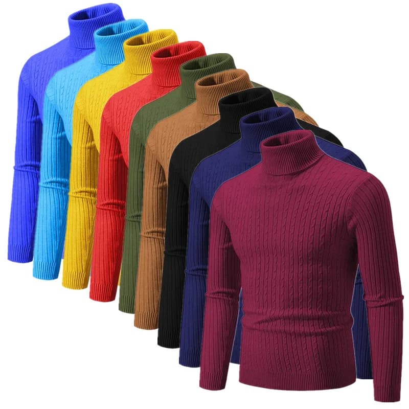 2025 nuovi uomini maglione dolcevita tinta unita nero / bianco / blu royal moda semplice pullover casual maschile top