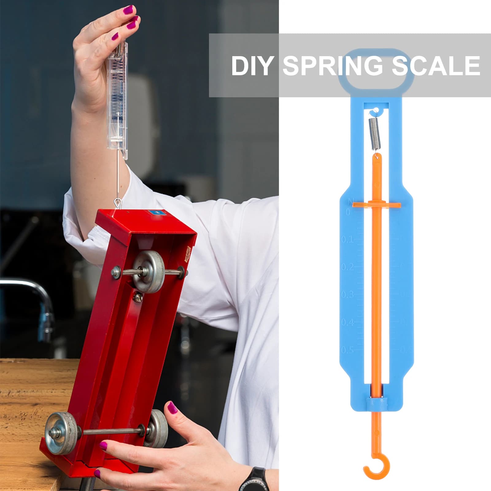 4 set di kit educativo per tirare trigger fai da te in plastica con scala a molla per bambini, esperimento scientifico, esplorazione della forza di massa