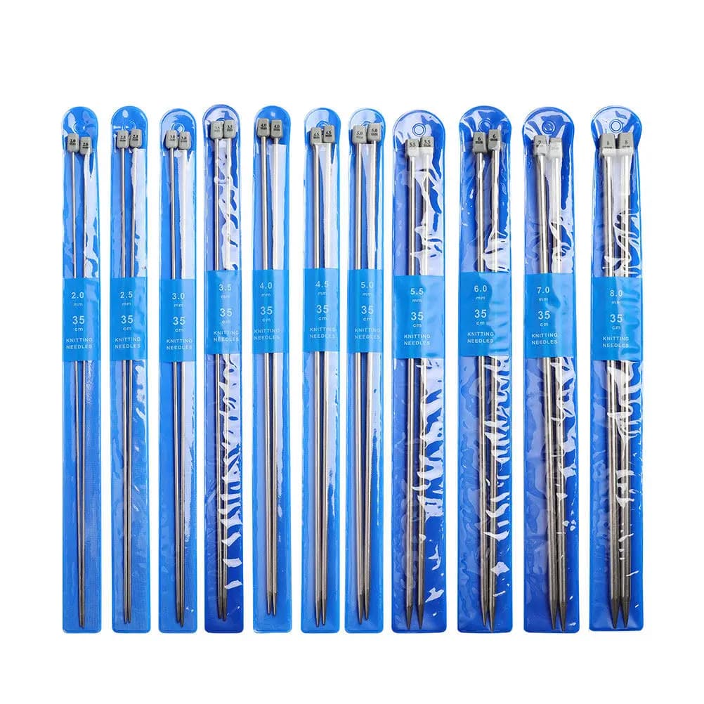 22Pcs Stainless Steel Straight Single Pointed Knitting Needles Set 2.0-8.0mm Lightweight Smooth Finish for DIY Knitting Weaving