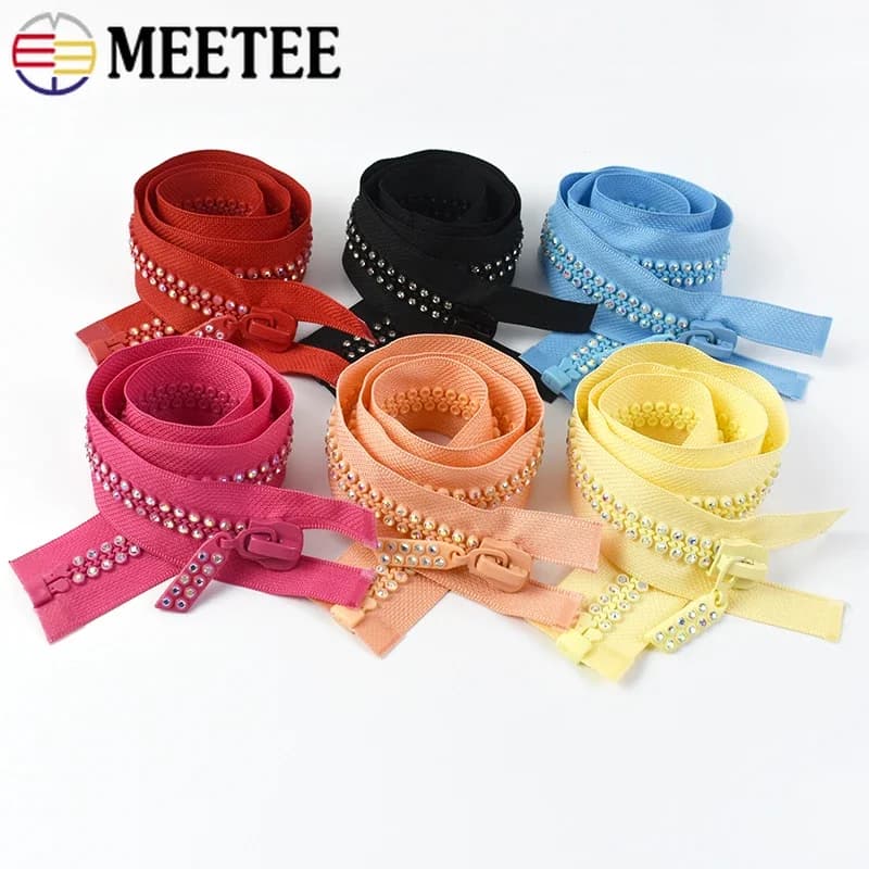 1-4 pezzi Meetee 10 # Cerniera in resina con strass Cerniere aperte da 60 cm Chiusura per vestiti Zip Decor Zip Kit di riparazione Accessori per cucire fai da te