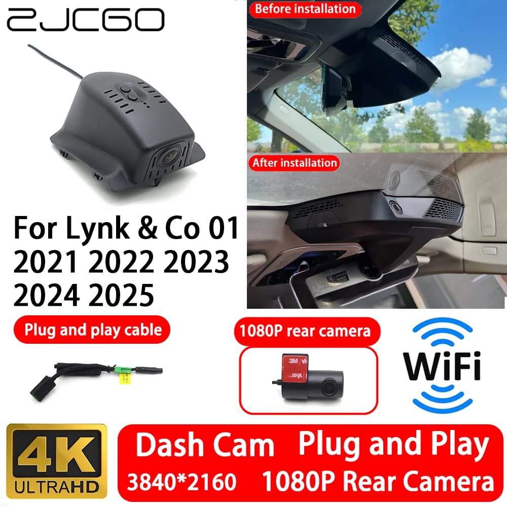 for Lynk & Co 01 2021 2022 2023 2024 2025 4K 2160P Front Rear Camera Dash Cam Wifi Plug and Play Video Recorde Loop Recording