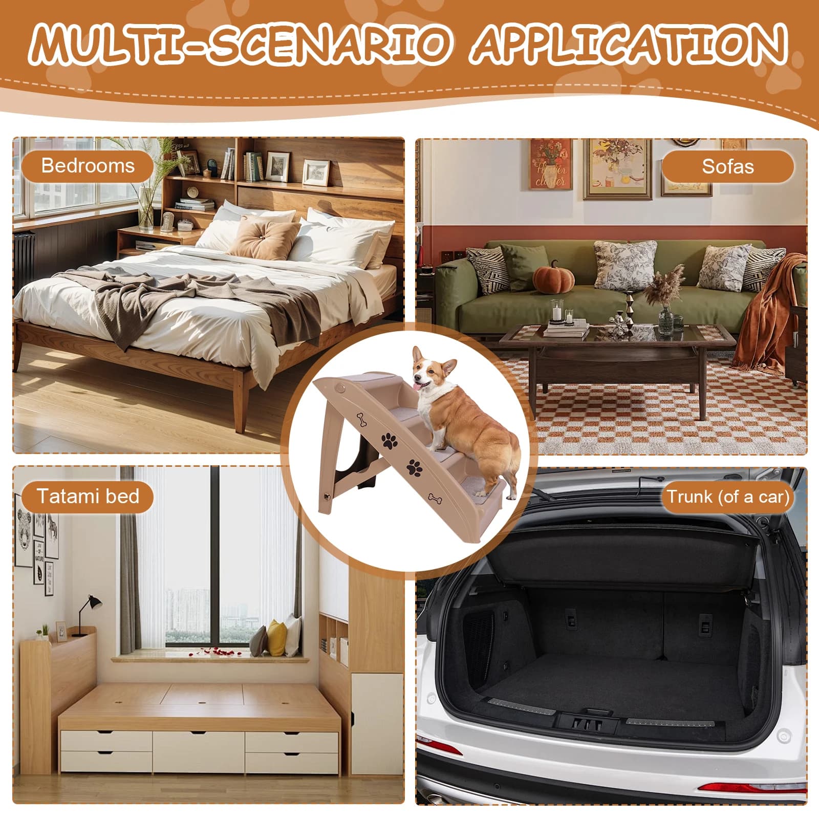 Scale per cani da compagnia a 4 gradini Scale pieghevoli per cani e gatti Scale per animali domestici per interni antiscivolo Divano Scaletta Mobili per animali domestici per letto alto Sedia Divano Divano