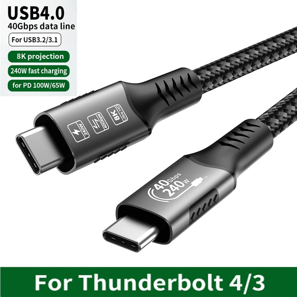Cavo da USB C a USB C da 240 W PD 3.1 40 GbpsType-C Cavo di ricarica rapida Cavo per display video 4K per MacBook Thunderbolt 3/4