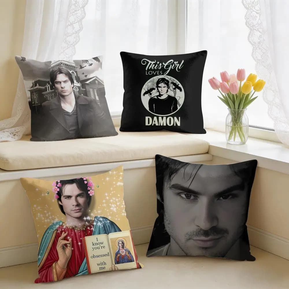 D-Damon Salvatore COOL Cushion Cover Square Short Plush Pillow Case Living Room Sofa Home Decor Funda 40X40