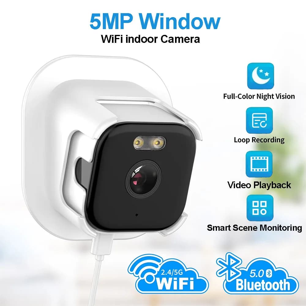 Telecamera da finestra WIFI da 5 MP Telecamere di sorveglianza per bambini con rilevamento del movimento per visione notturna a colori per la sicurezza domestica interna da 5 GHz