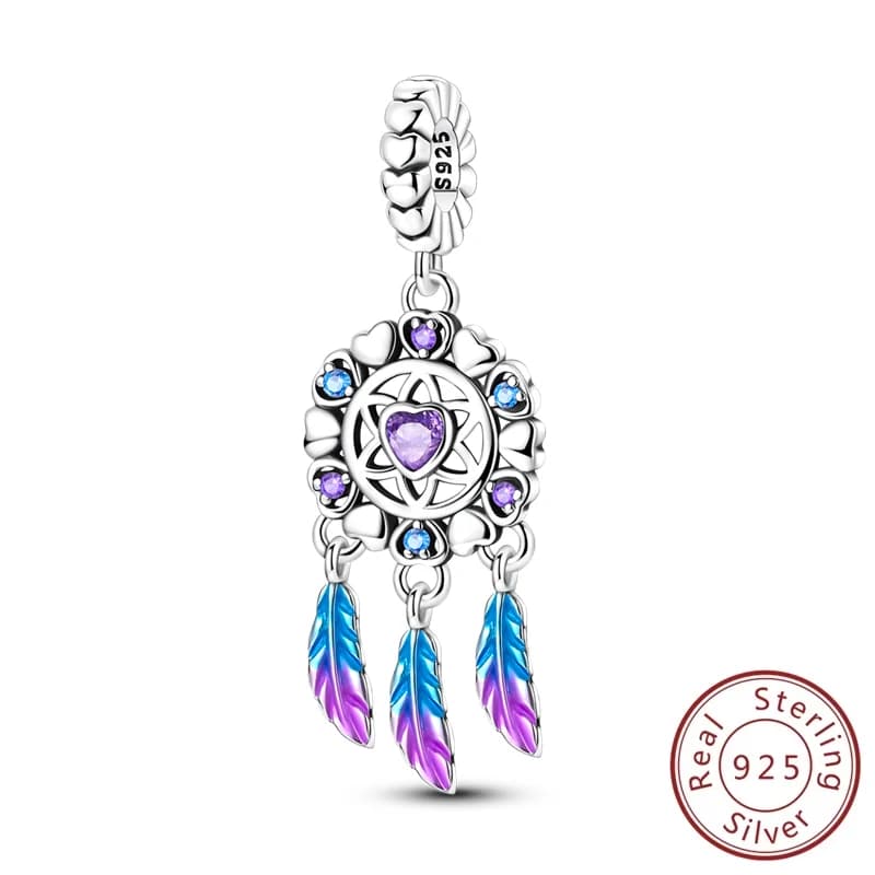 Original New 925 Sterling Silver Dream Feathers Catcher Charms Beads Fit Necklace Bracelet Accessory DIY Jewelry For Women Gift