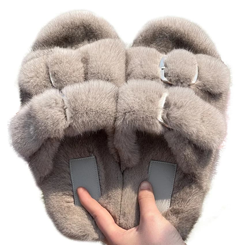 Ciabatte da Donna, Sandali Mule, Scarpe di Lusso in Finta Pelliccia, Ciabatte da Esterno alla Moda, Infradito in Pelliccia, Scarpe Piatte