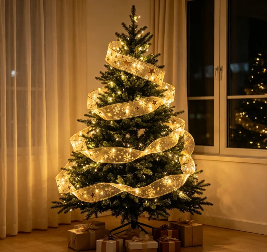 Christmas Ribbon Fairy String Lights LED Decorative Garland for Xmas Tree Home Party New Year Holiday Indoor Outdoor Decoration