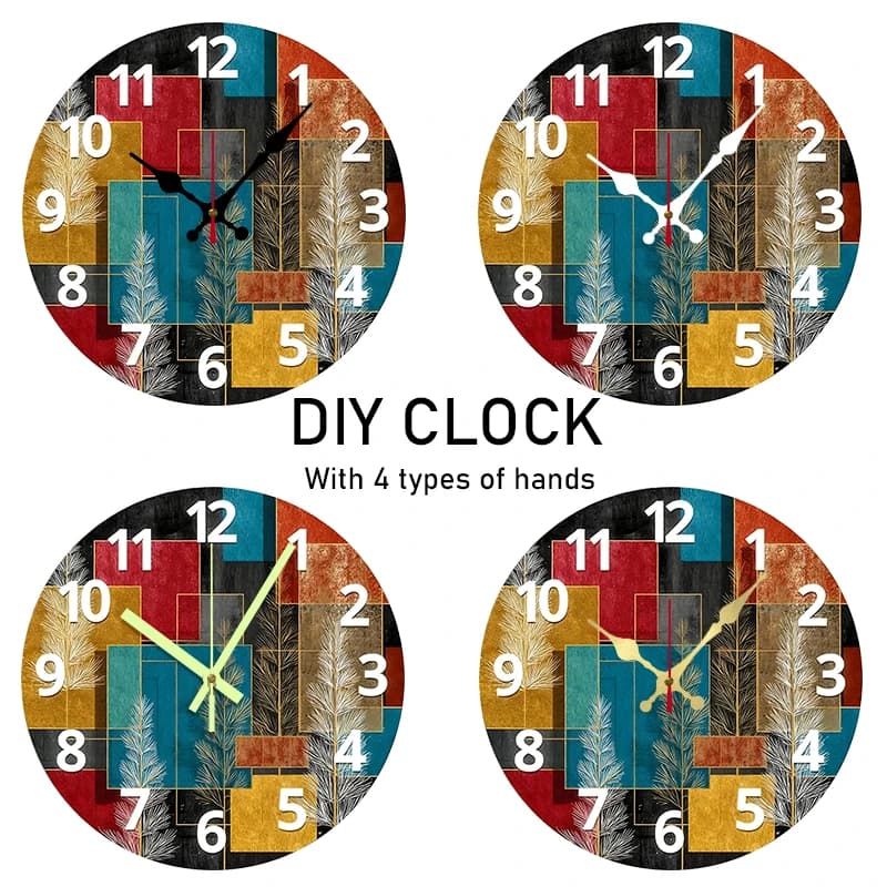 1 piece self-assembled wooden wall clock, botanical and geometric design, suitable for living room, study room, bedroom, home decoration