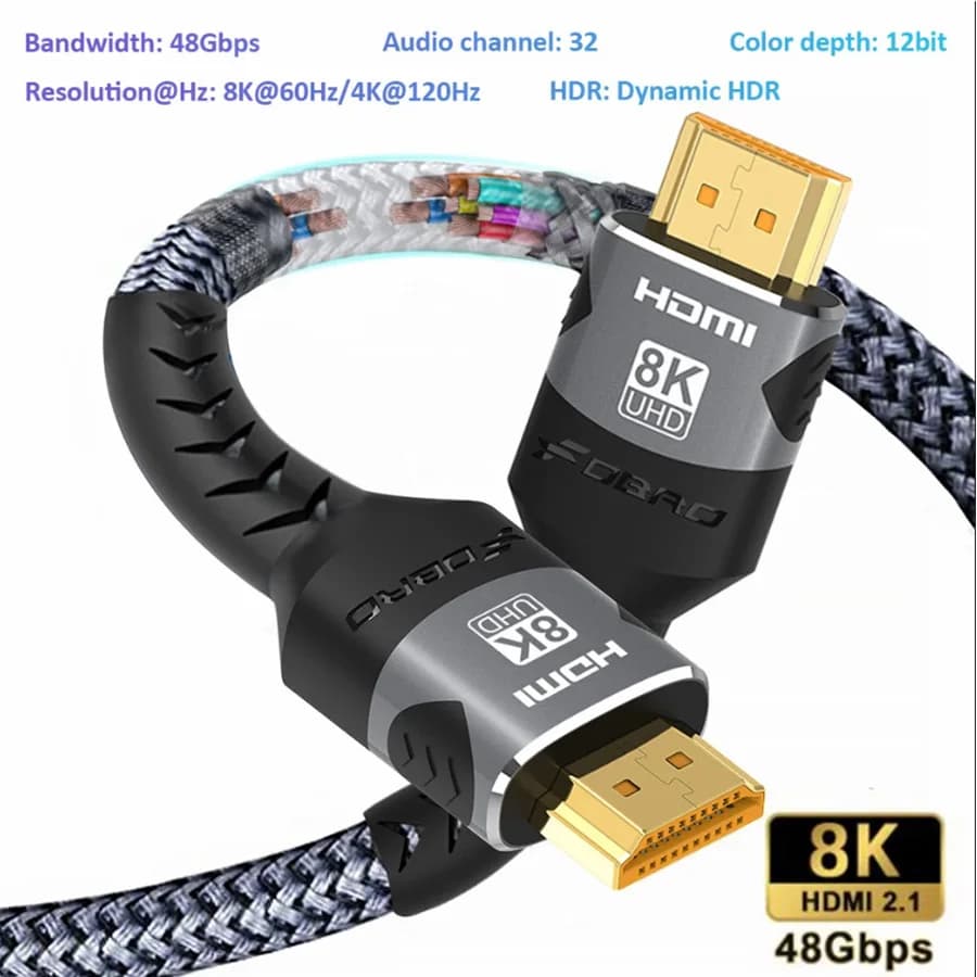 HDMI compatible cable 2.1 8K to 60 Hz 4K to 144 Hz 1080p/60 Hz/120 Hz Laptop HDMI compatible digital splitter cable for Xiaomi Xbox