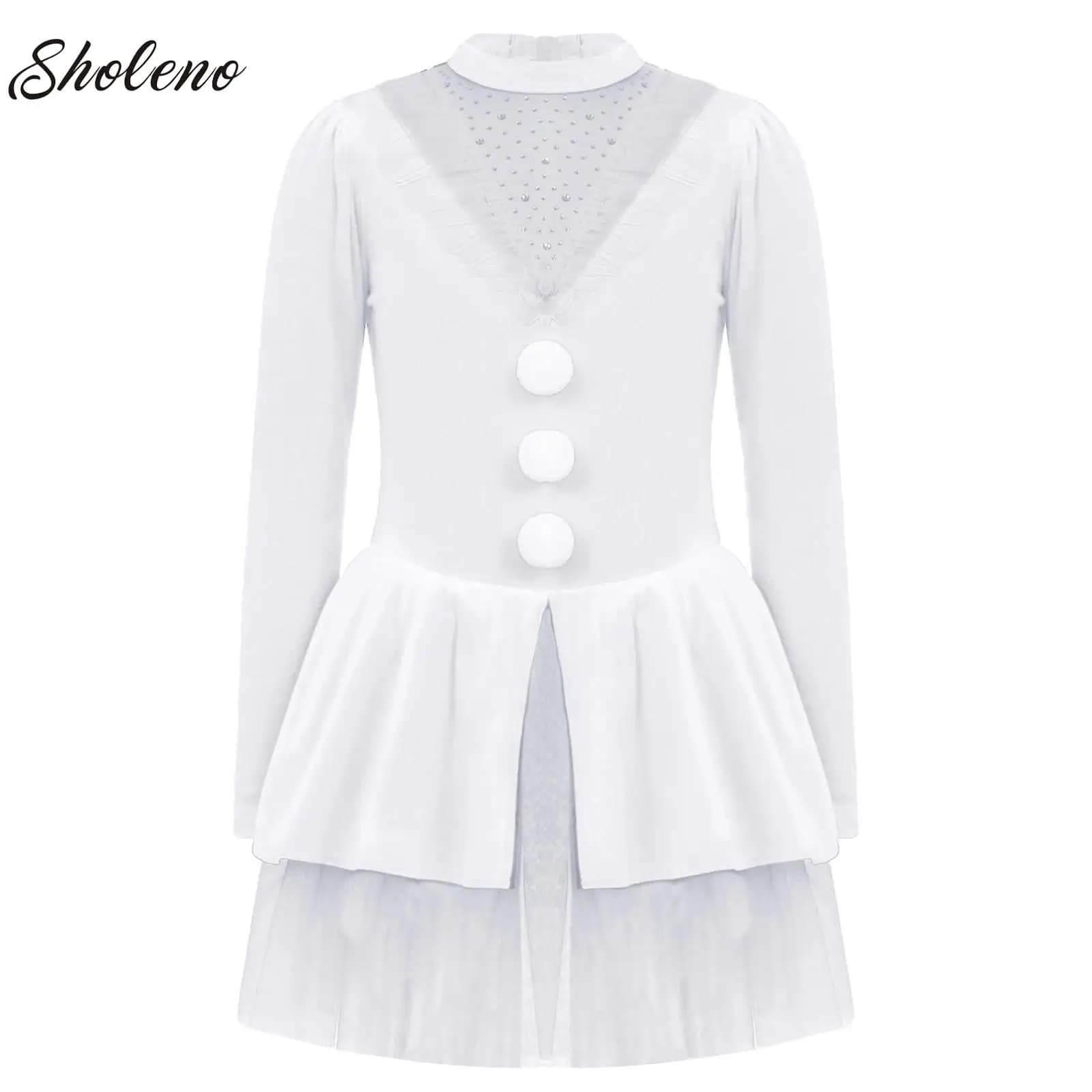 Adolescenti Elfo Natale Costumi Cosplay Ragazze Balletto Danza Tutu Vestito Collo a lupetto Strass Manica lunga Pattinaggio su ghiaccio Figura Maglia Tutu