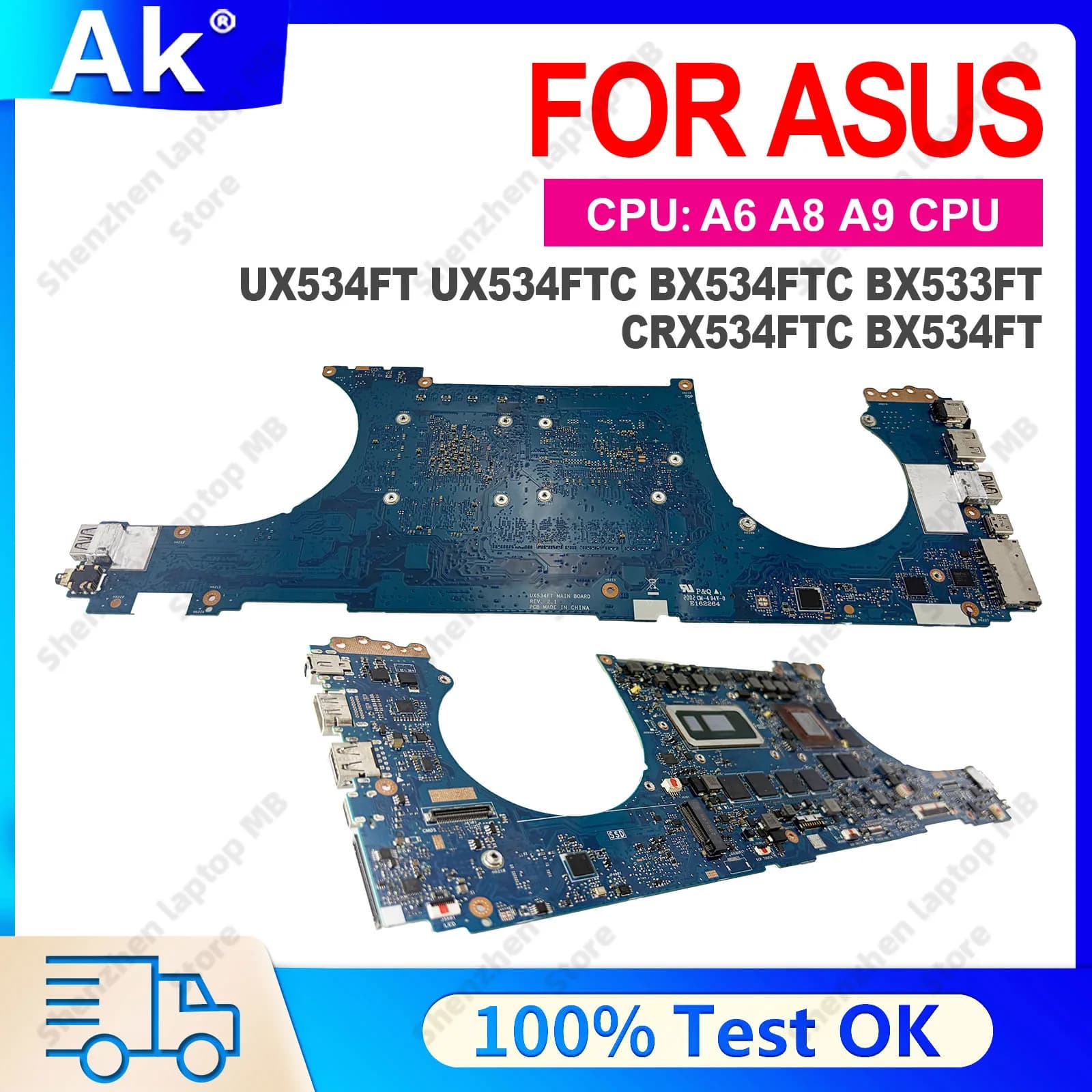 UX534FT Mainboard For ASUS UX534FA BX534FTC BX533FTC BX534FT UX534FTC RX534FTC Laptop Motherboard I5 I7 GTX1650 8G/16G-RAM