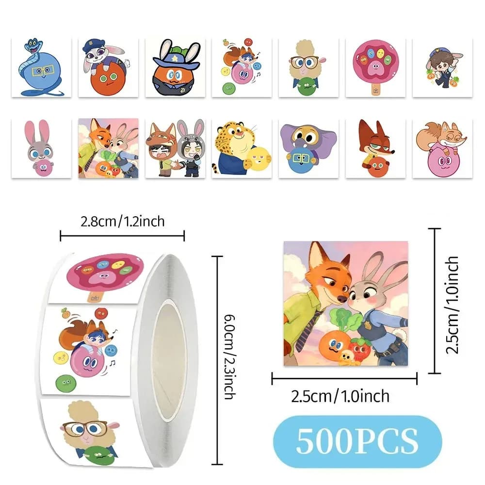 500 pz/rotolo Disney Animazione Zootopia 2 Adesivi di Tenuta FAI DA TE IN PVC Decalcomanie Del Computer Portatile Decorazione Ricompensa Regalo Giocattolo