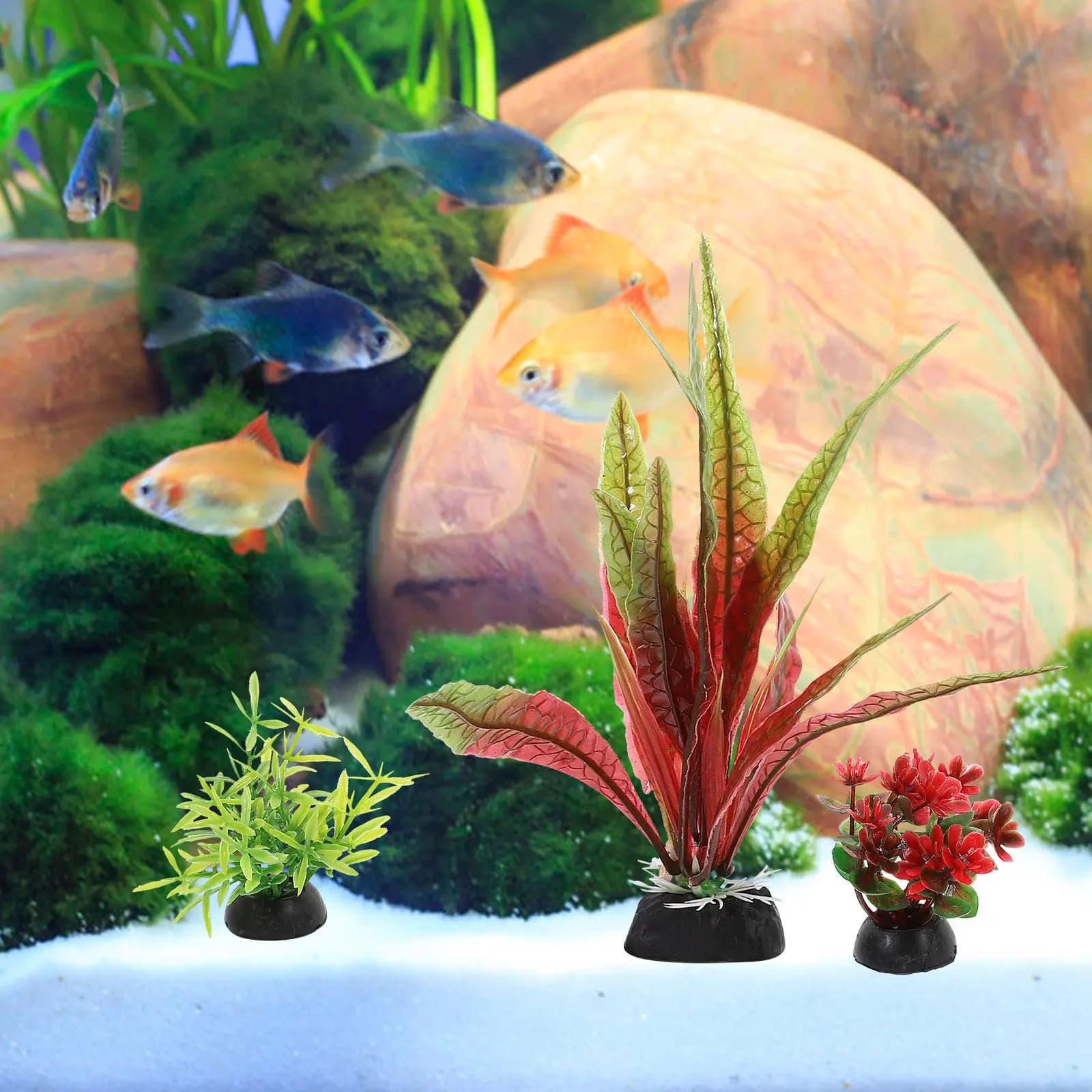 Set di 11 Piante Artificiali Realistiche per Acquario, Decorazioni per Vasche dei Pesci, Erba Acquatica Simulata