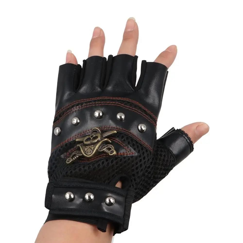 Accessori moto Guanti da moto con rivetti in pelle PU punk senza dita Guanti mezze dita Guanti da ciclismo Guanti con teschi