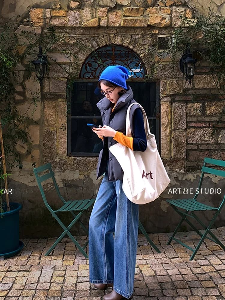 Jeans Classici a Gamba Dritta da Donna, Pantaloni Lunghi Slim Fit a Gamba Larga per Autunno Inverno, Vita Alta in Cotone, Casual, Tinta Unita