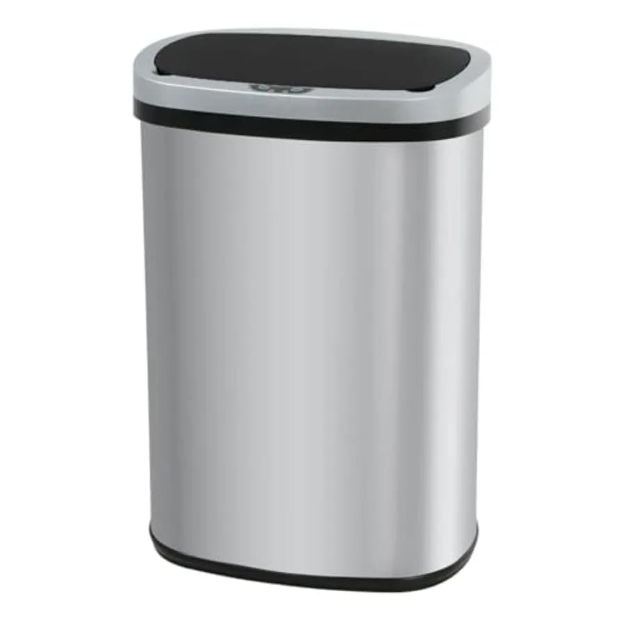 Cestino per rifiuti da cucina e bagno con sensore di movimento automatico, 50 litri, in plastica impermeabile, finitura nero opaco, senza contatto.