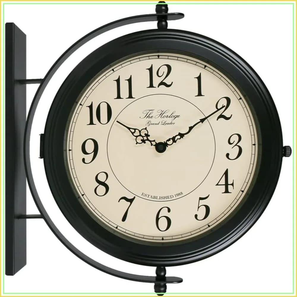 16-Inch Double Sided Metal Wall Clock with Black Frame, Sturdy & Easy Read for Garden, Home, Office, Farmhouse, Yard, Station, Photography Props