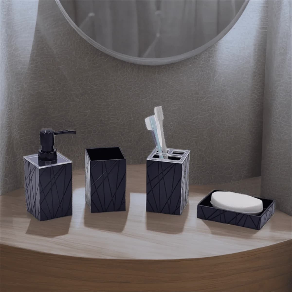 Dispenser per lozione di sapone moderno Set di accessori per il bagno portasapone in resina portaspazzolino portabottiglie per pompa bicchiere nero o bianco