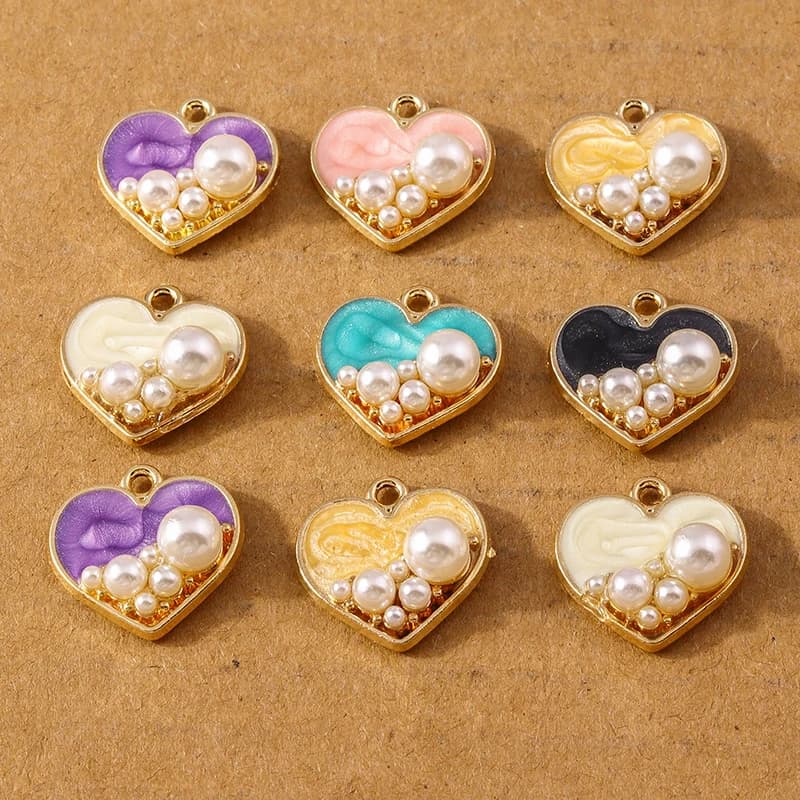 10 pcs 17*17mm Enamel Pearl Love Heart Pendants Charms for Jewelry Making Earrings Necklace DIY Bracelet Accessories Supplies