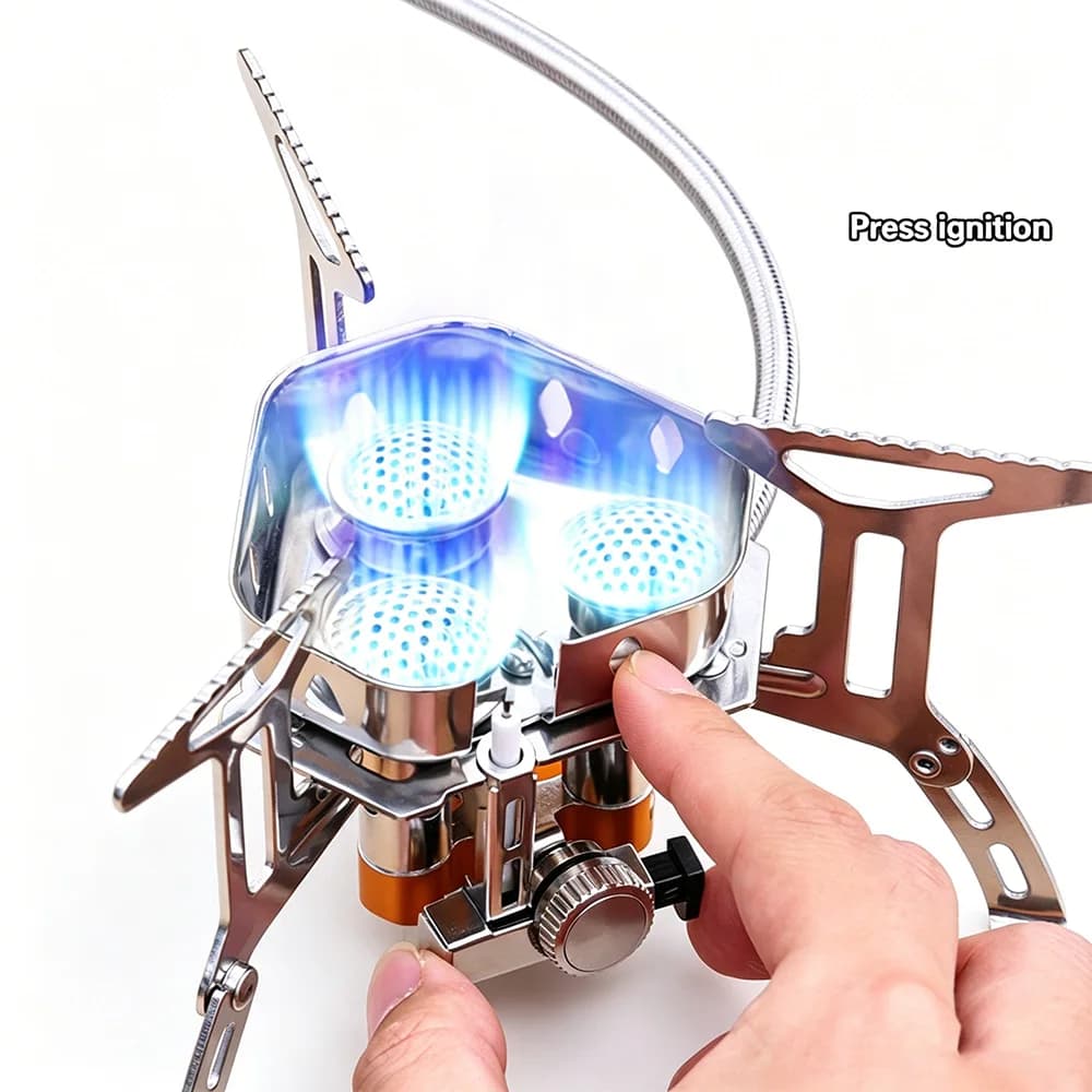 Foldable Portable Windproof Outdoor Gas Stove High Power 3 Head Single Burner Mini Camping Cooker for Picnic Mountaineering Wild