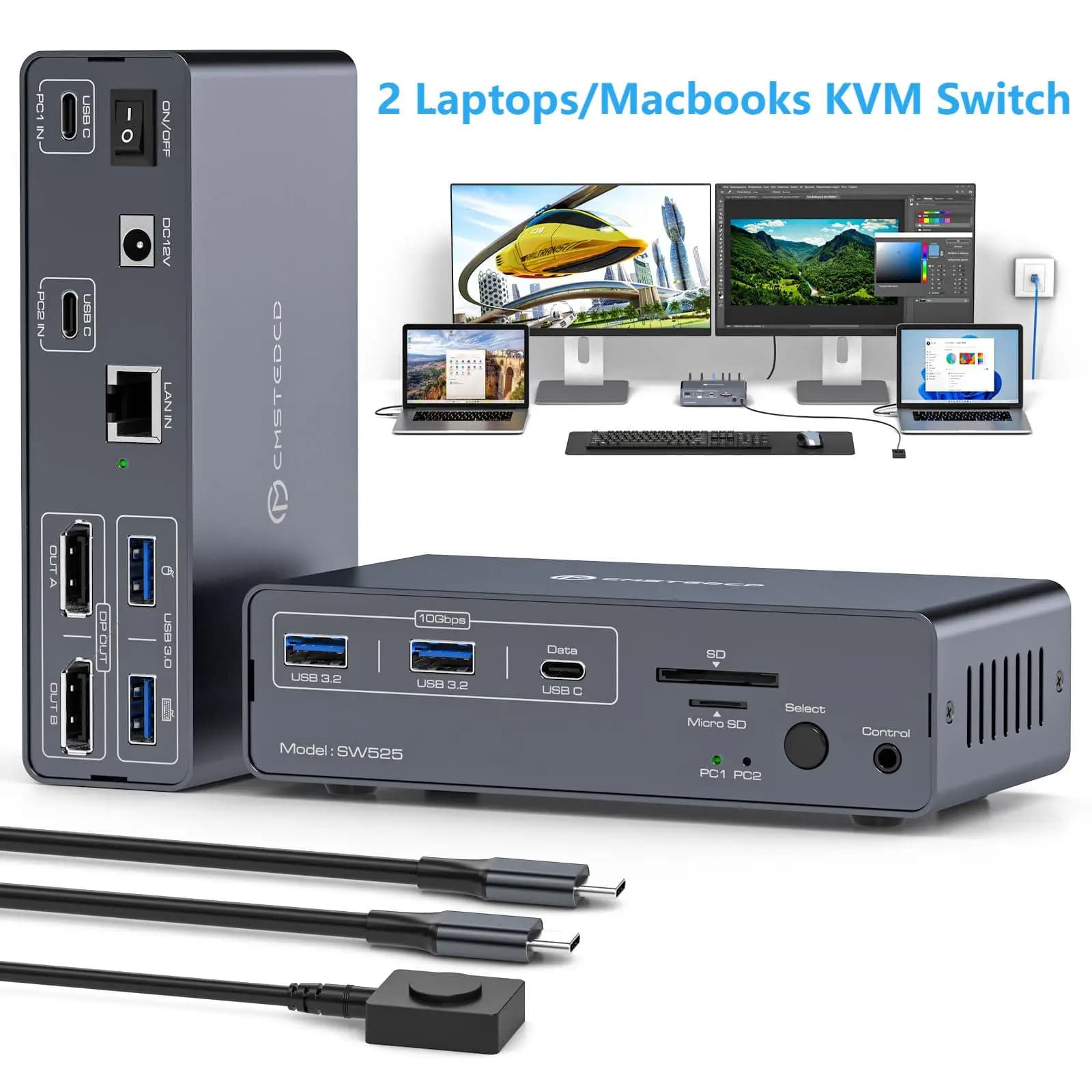Docking station USB C 4K a 120 Hz Switch KVM doppio monitor per 2 laptop o MacBook Switch (12 in 1) Dock di tipo C con 2 Displayport