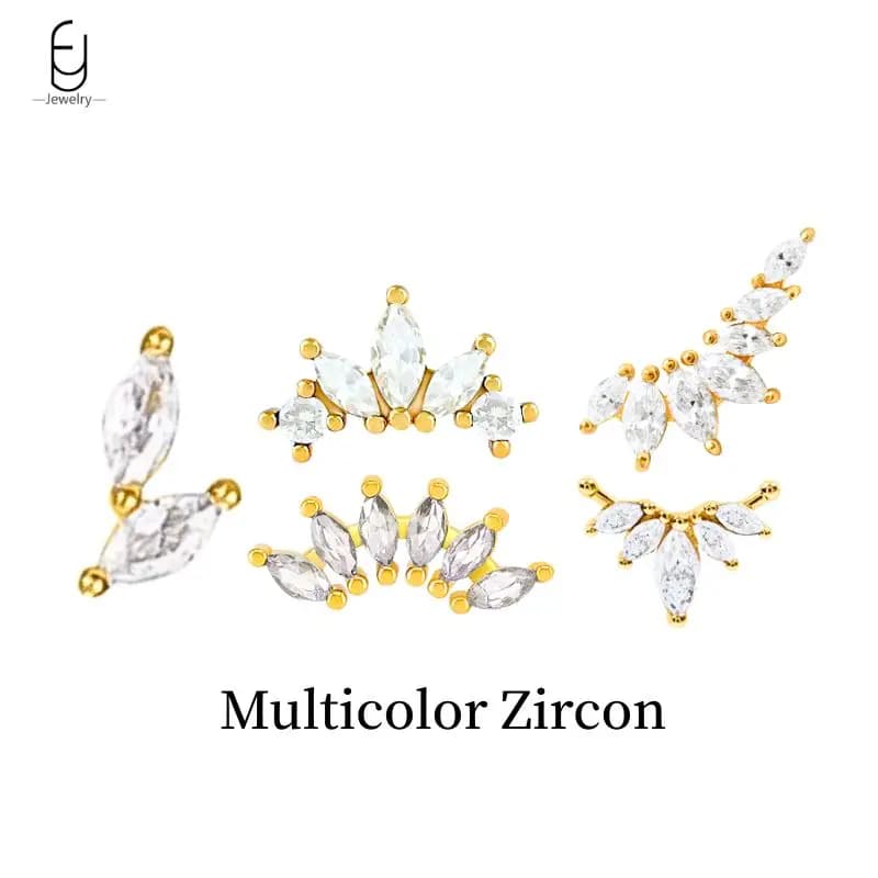 Orecchini a Perno in Argento Sterling 925 con Zirconi Colorati a Forma di Corona e Occhio di Cavallo, Gioielli di Lusso per Donna