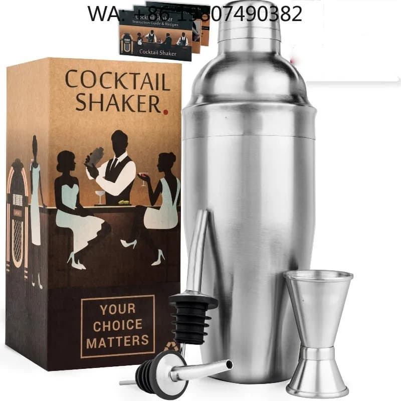 5Pcs Minimal Eco Friendly Stainless Steel Cocktail Shaker Bar Kit 24oz Shaker Essential Mixology Tools For Small Bar T