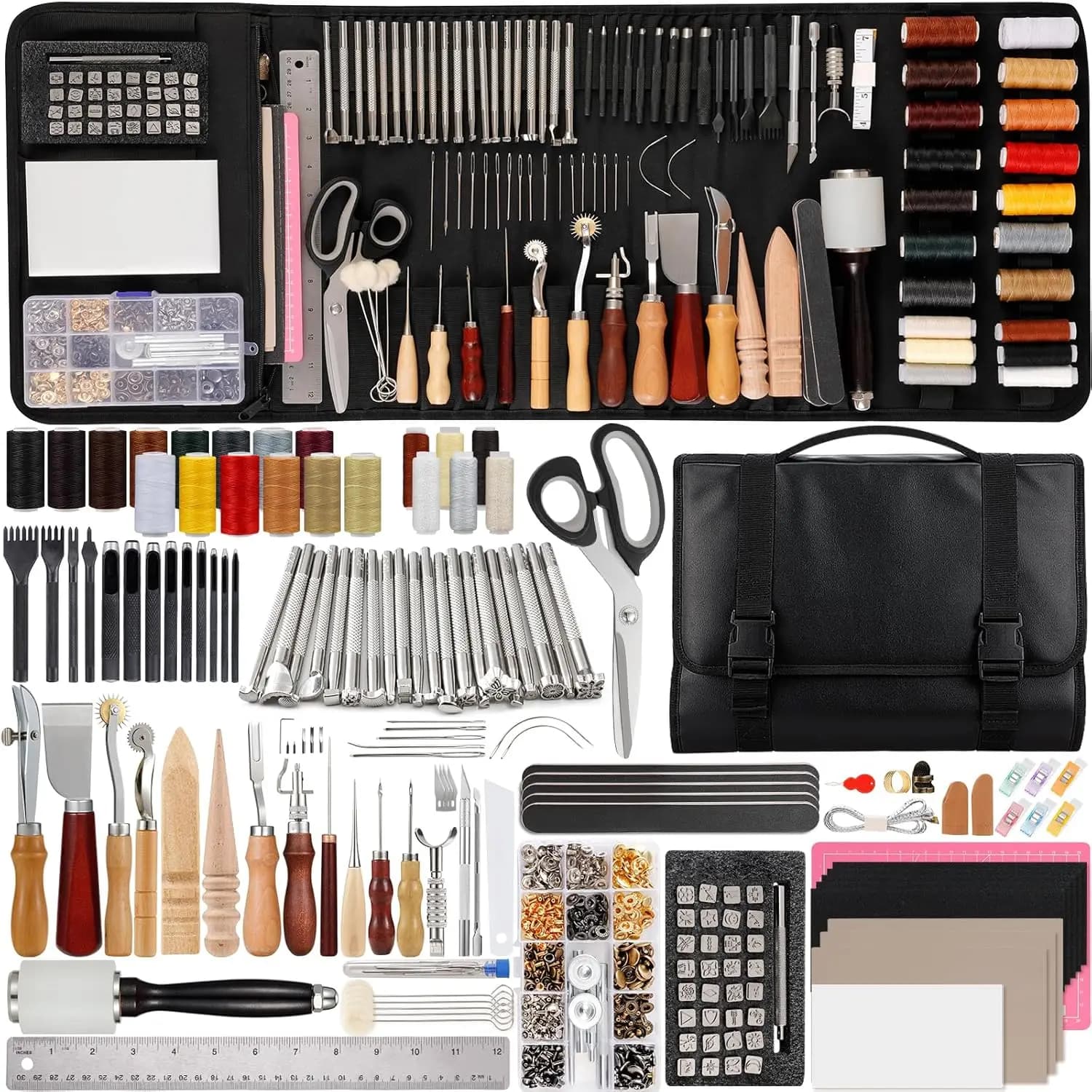 160-piece leather craft tools kit with moulding, sewing, carving, cutting and punching case